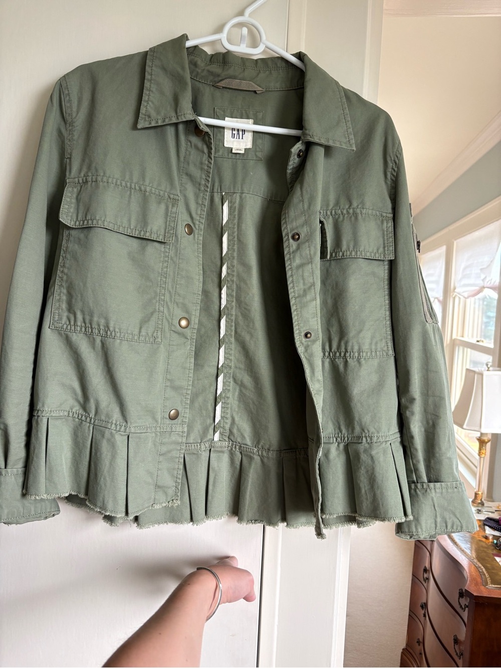 GAP Olive Green Utility Jacket with Pleated Hem